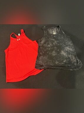 Active tank top bundle Under Armour Red Racerback + Black Marbled